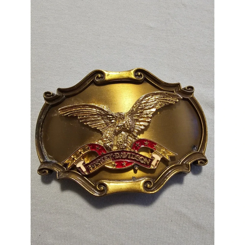 Harley-Davidson Belt Buckle Gold Brass Eagle Vintage 1978 Rainfree